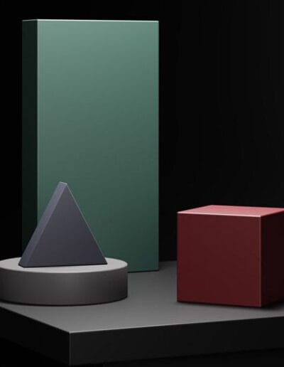 Geometrikus formák az Arkopa matt és szupermatt MDF lapok színvilágának és felületi hatásának bemutatására